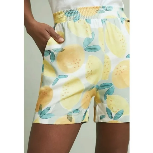 Costanza Silky Shorts by Numph for Anthropologie Lemon Fruit Print XS